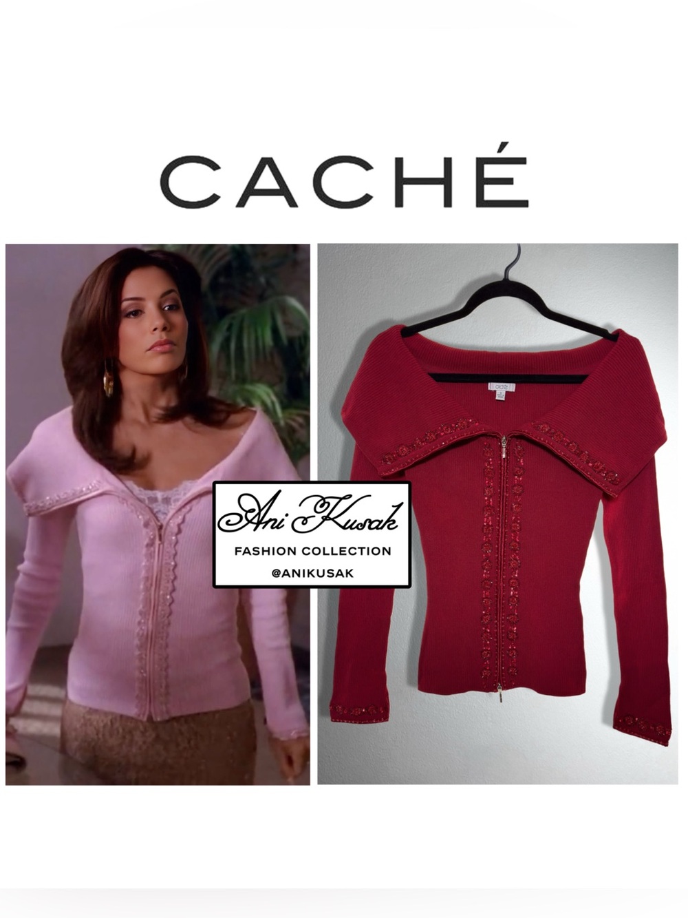 Cache Red Beaded Off The Shoulder Sweater ASO Gabrielle Solis